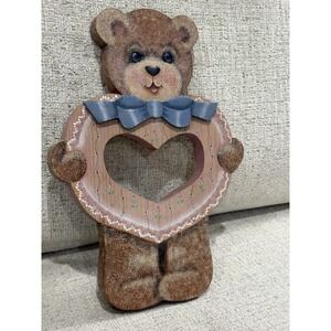 Rustic Wooden Teddy Bear Heart Frame Folk Art Country Cottage Wall Decor